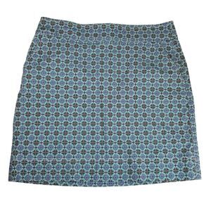 Talbots Blue Black White Print Rear Zip Pockets Skirt Excellent Size 12